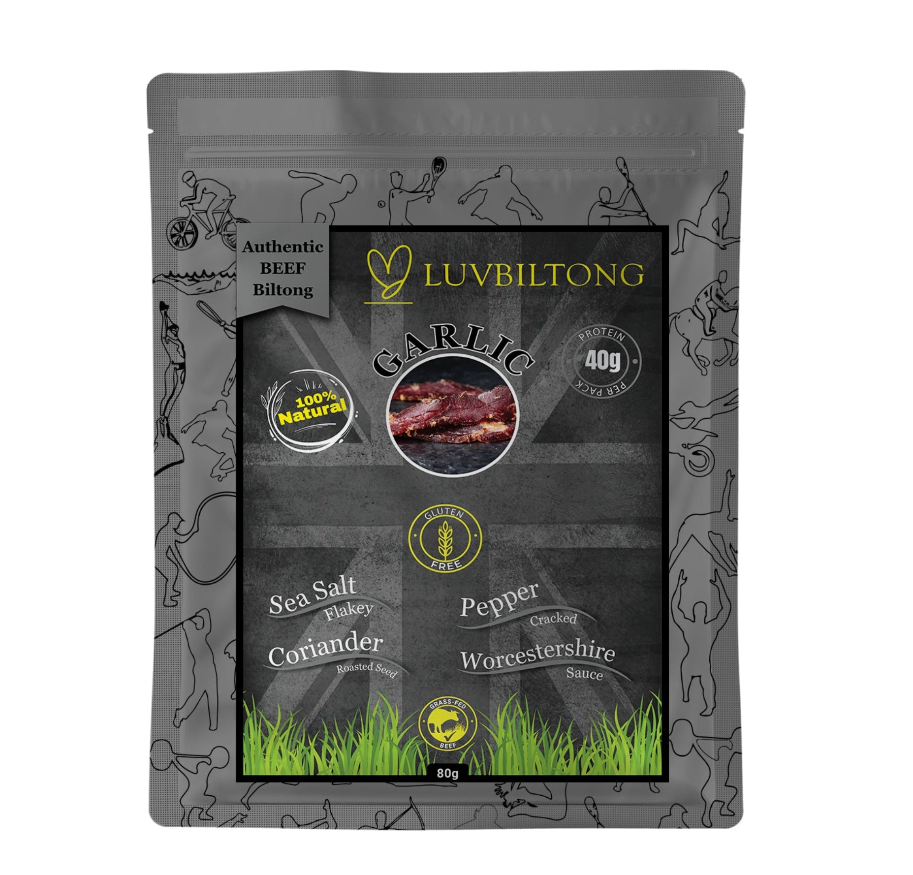 LuvBiltong smoked Garlic flavour grass-fed beef biltong snack made in UK