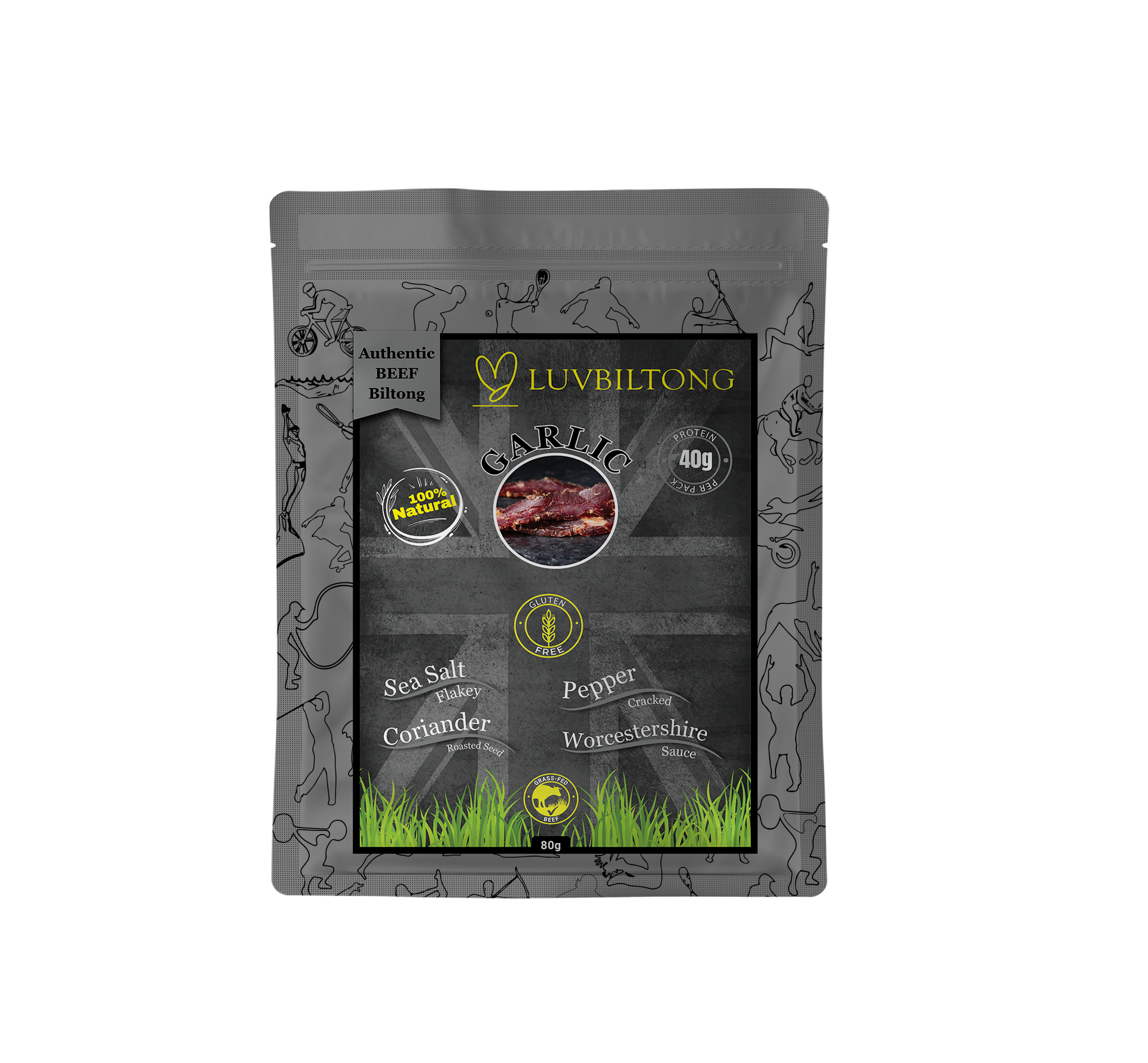 LuvBiltong smoked Garlic flavour grass-fed beef biltong snack made in UK