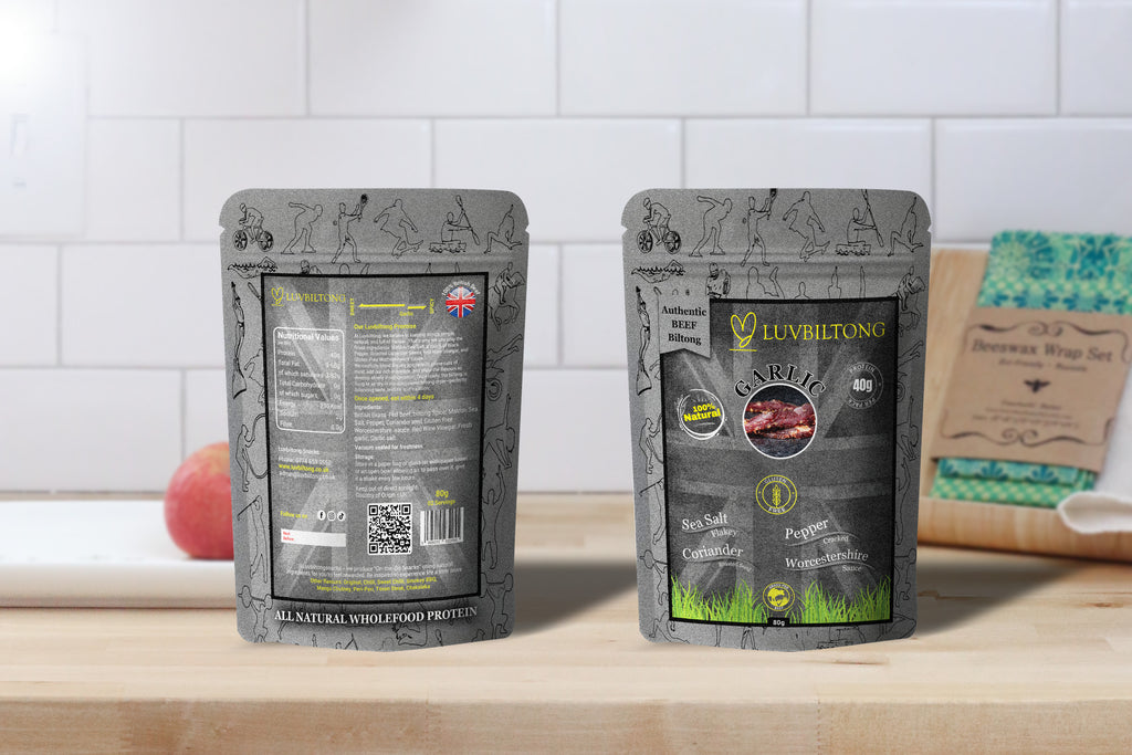 LuvBiltong smoked Garlic flavour grass-fed beef biltong snack made in UK