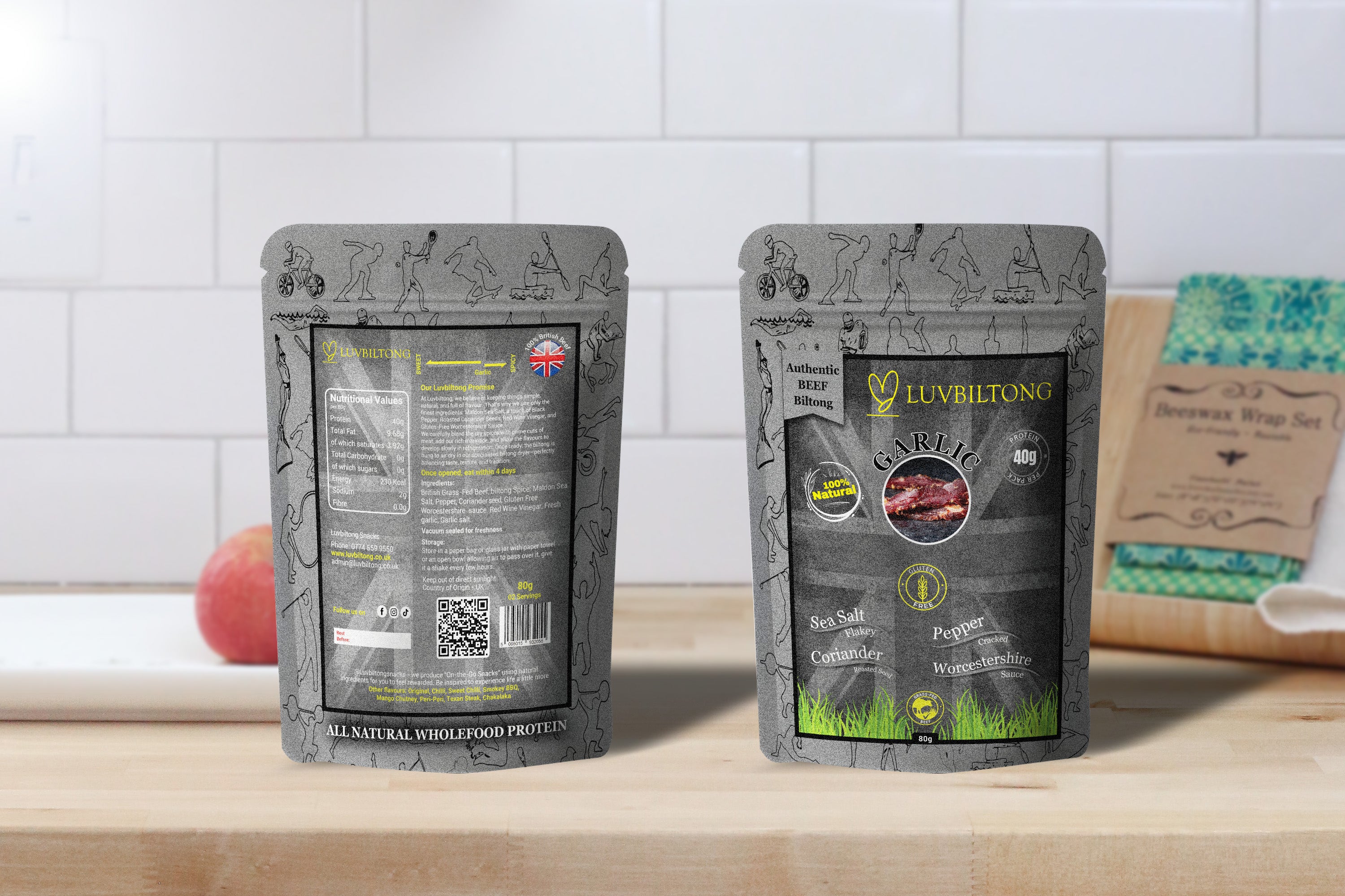 LuvBiltong smoked Garlic flavour grass-fed beef biltong snack made in UK