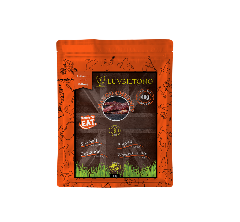 LuvBiltong Mango Chutney Flavour grass-fed beef biltong snack made in UK