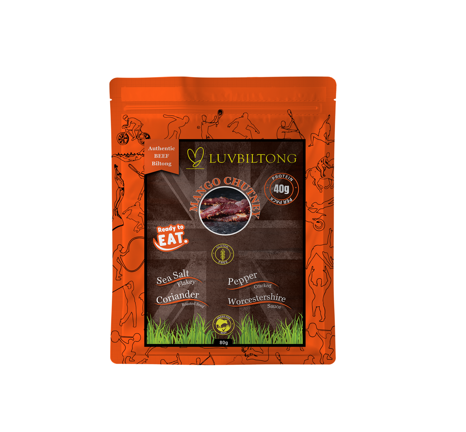 LuvBiltong Mango Chutney Flavour grass-fed beef biltong snack made in UK