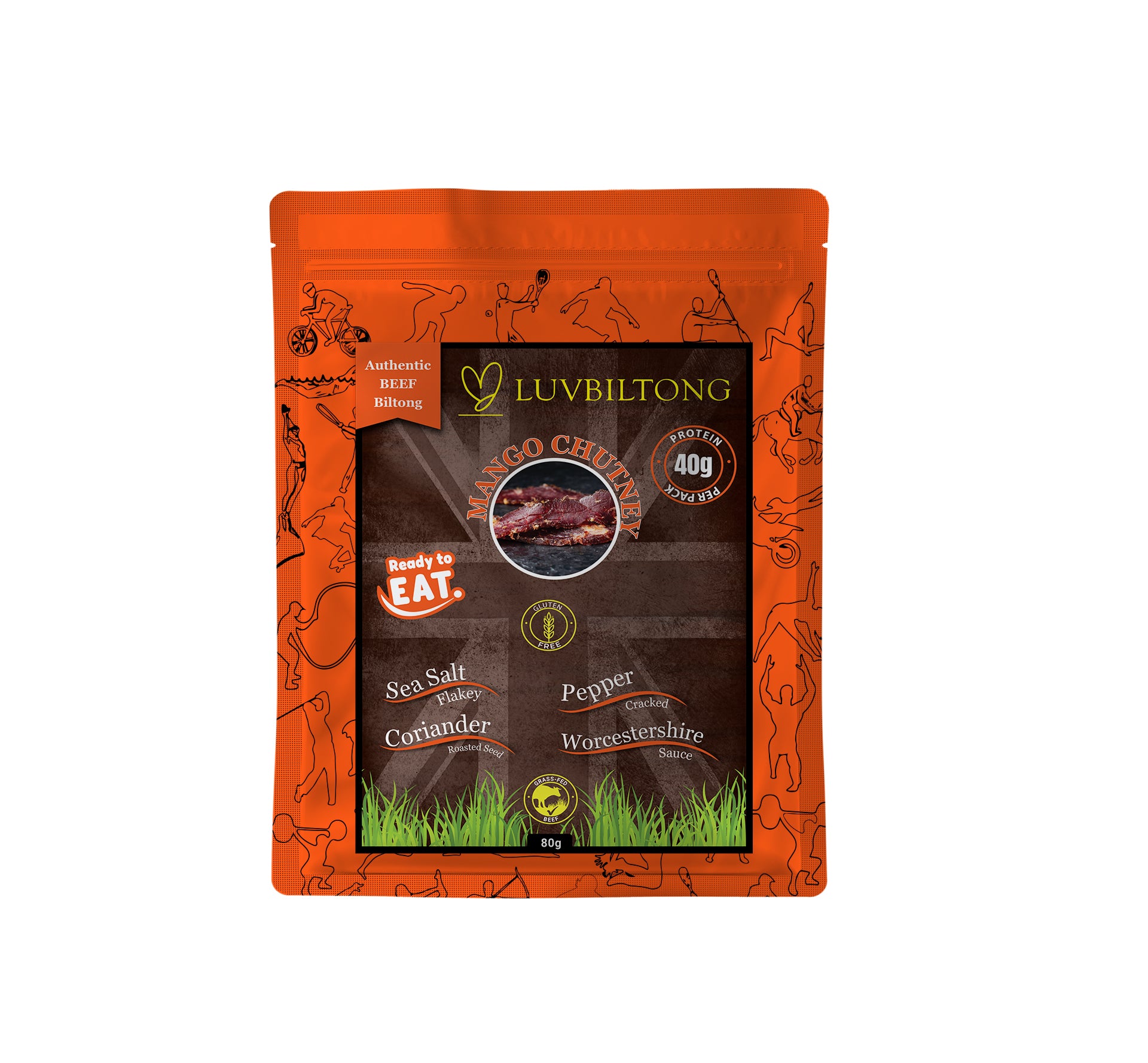 LuvBiltong Mango Chutney Flavour grass-fed beef biltong snack made in UK