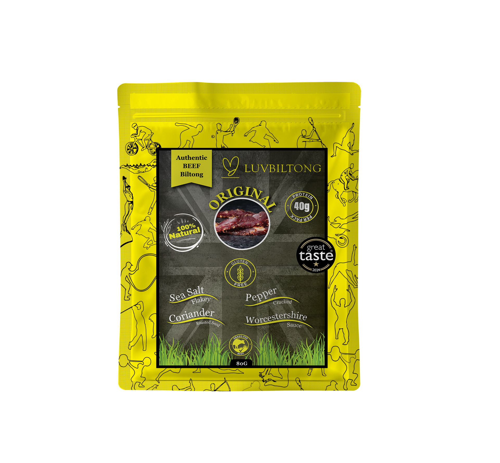 Original - Sliced Biltong packaging featuring authentic ingredients and flavour details.