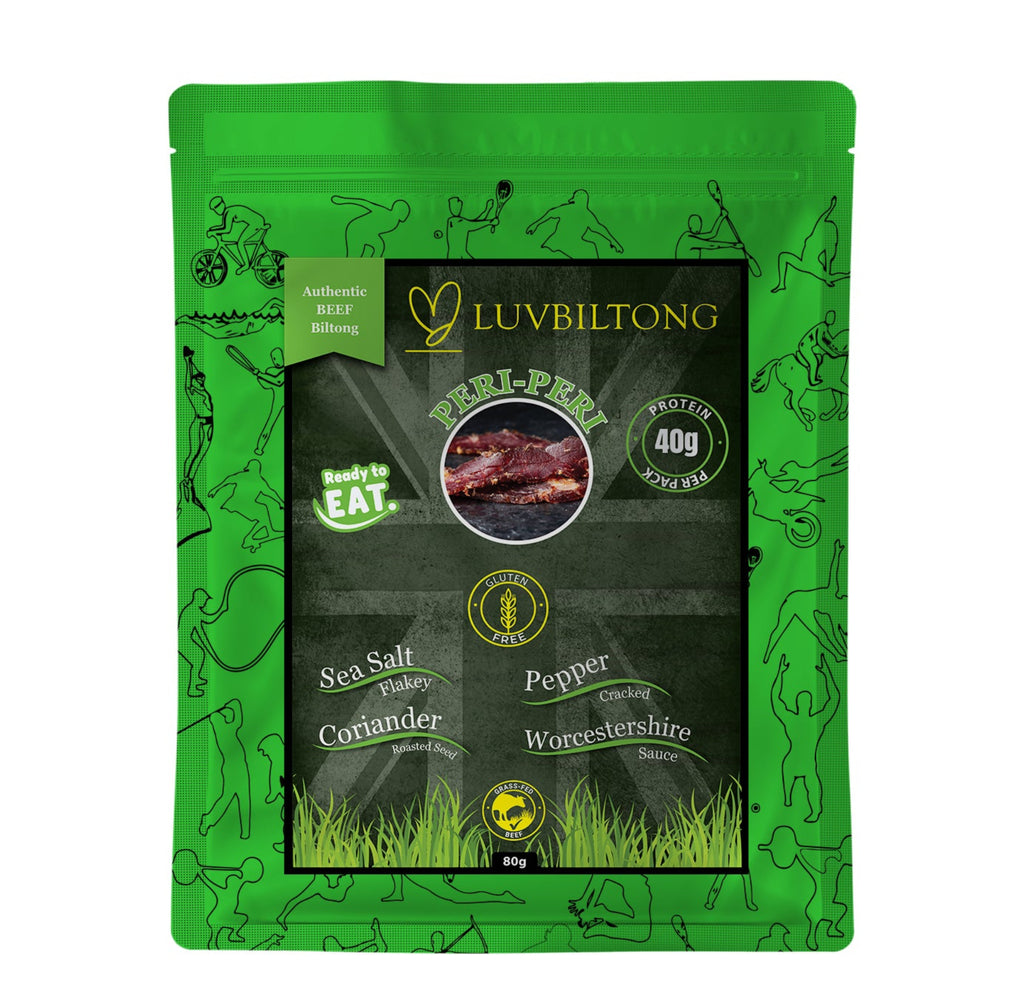 LuvBiltong Portuguese Peri-Peri Flavour grass-fed beef biltong snack made in the UK