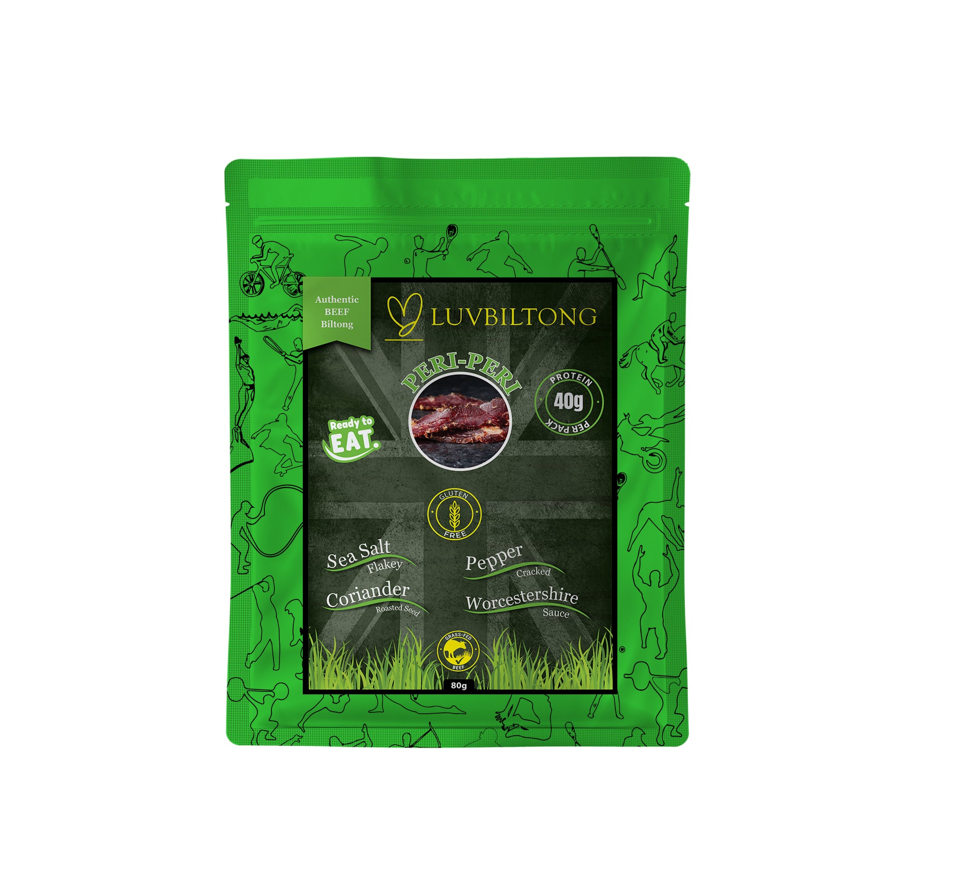 LuvBiltong Portuguese Peri-Peri Flavour grass-fed beef biltong snack made in UK