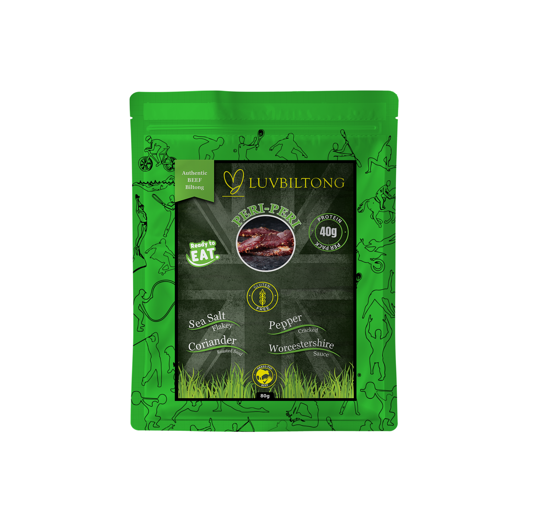 LuvBiltong Portuguese Peri-Peri Flavour grass-fed beef biltong snack made in UK