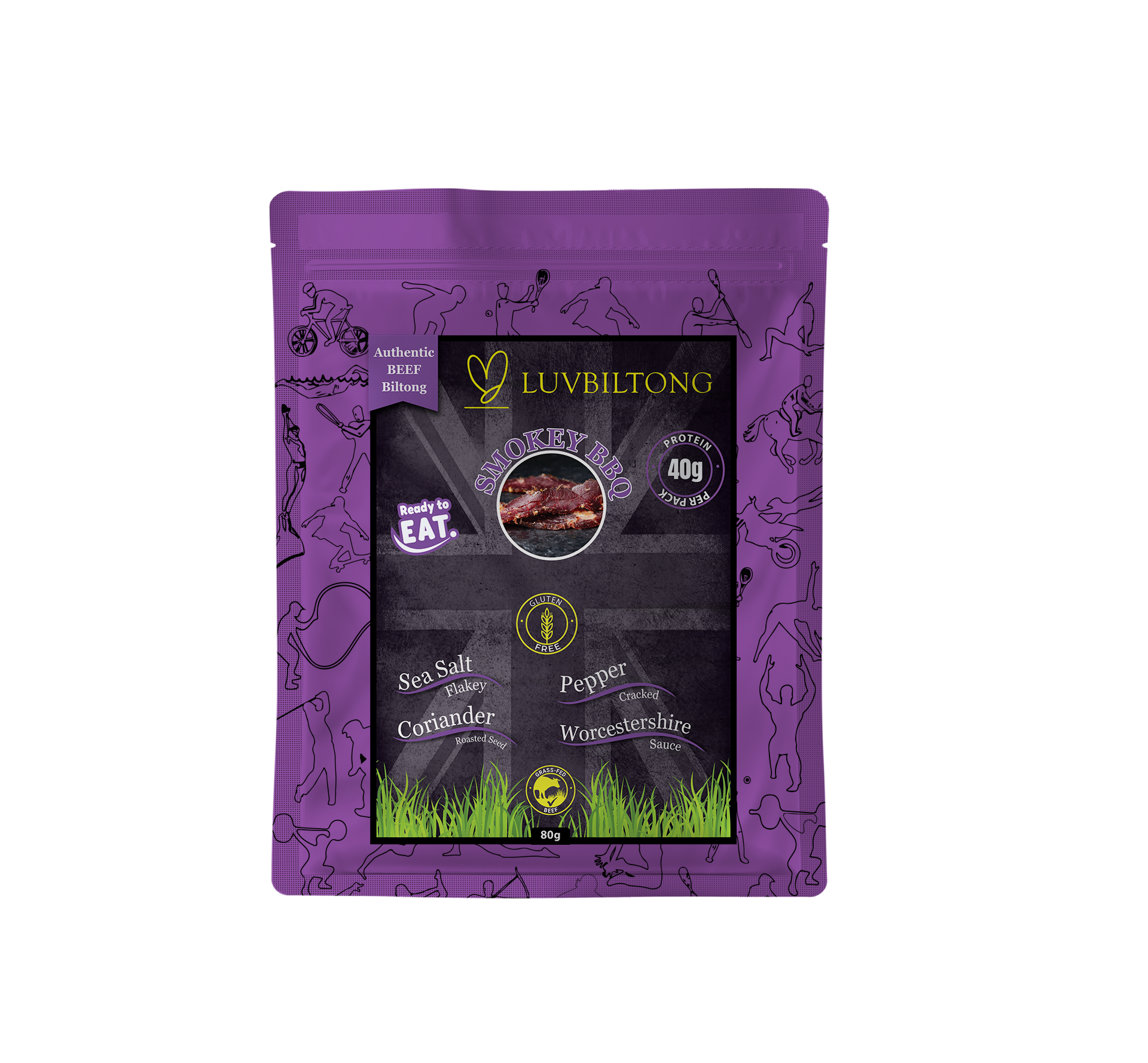 Smokey BBQ - Sliced Biltong packaging showcasing BBQ flavors and ingredients, perfect for online orders.