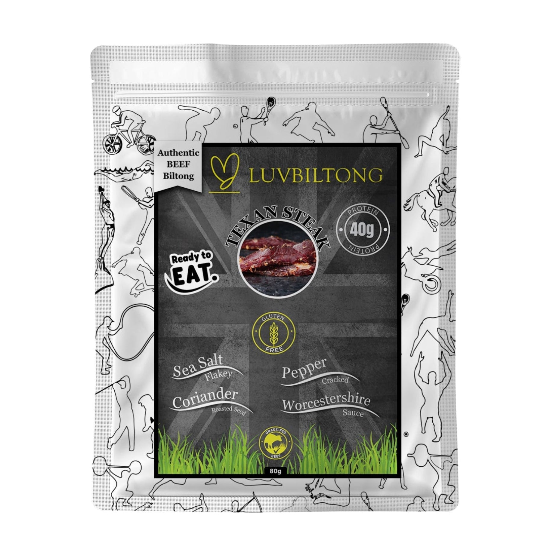 LuvBiltong Texan Steak Flavour grass-fed sliced beef biltong snack made in UK
