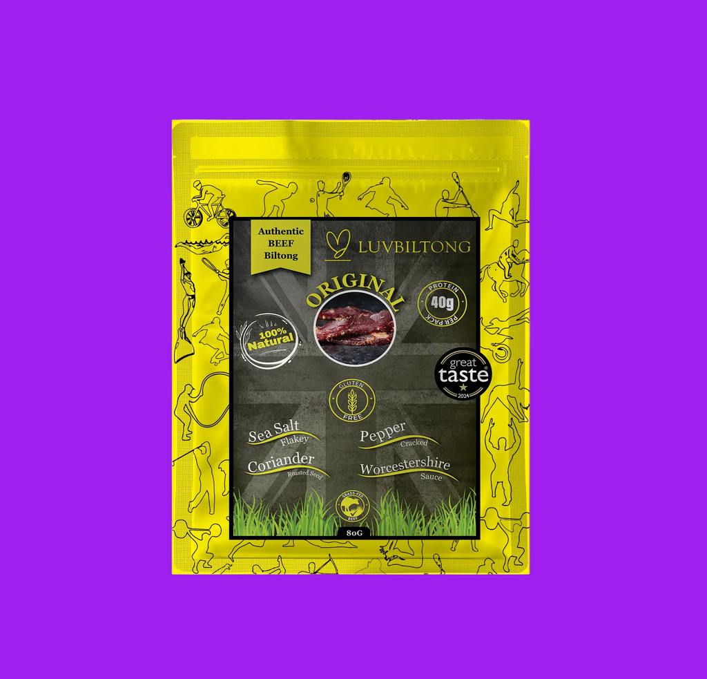 Original - Sliced Biltong packaging featuring authentic ingredients and flavour details.
