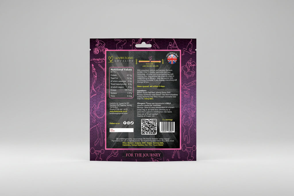 Sweet Chilli - Sliced Biltong nutritional information and ingredients label.