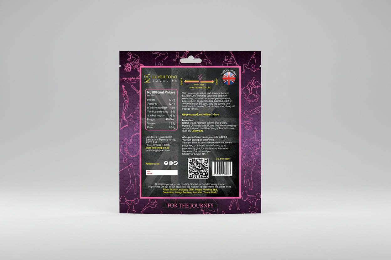 Sweet Chilli - Sliced Biltong nutritional information and ingredients label.